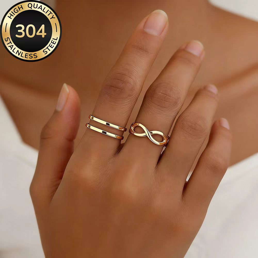 2pcs High-Quality Stainless Steel Stackable Open Ring Set